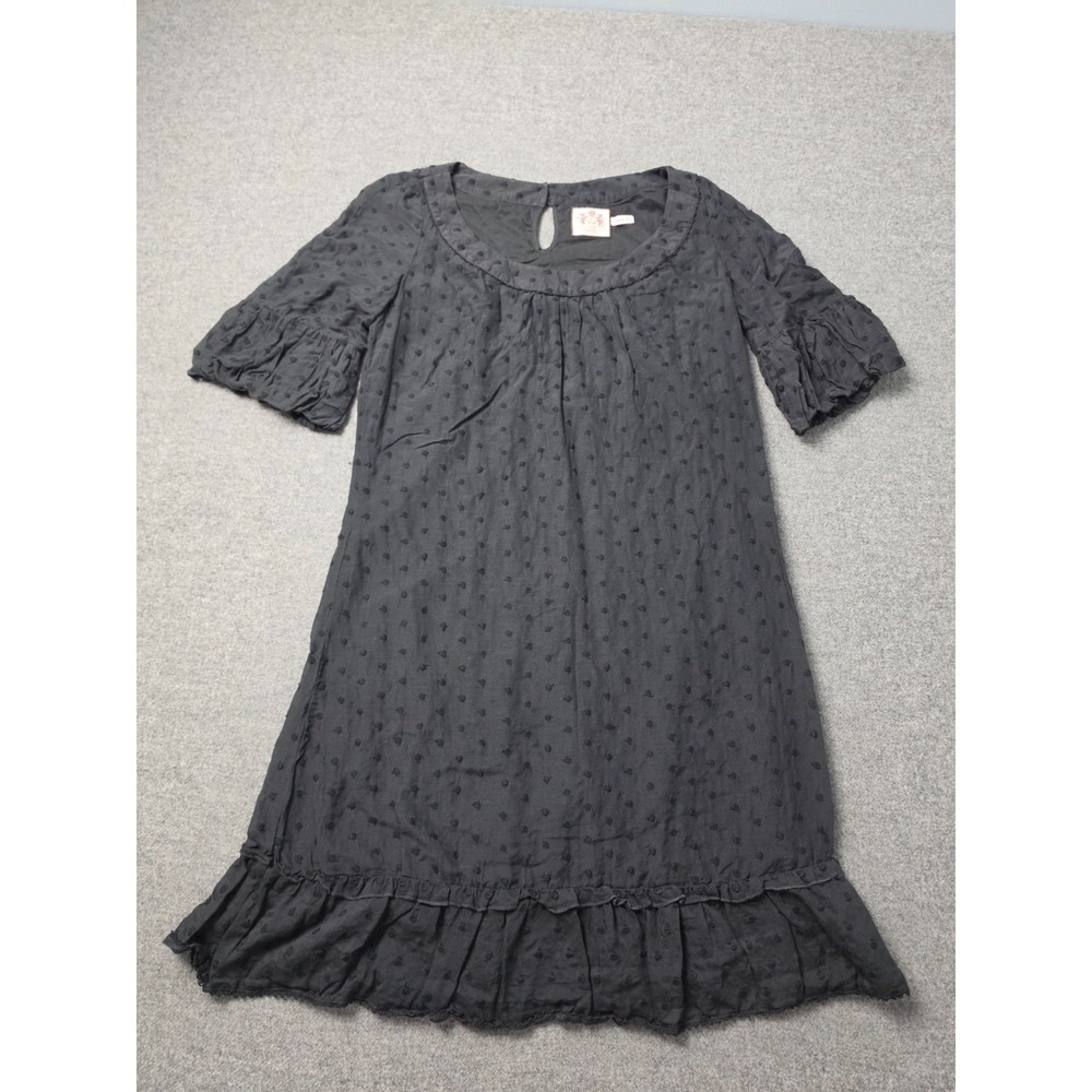 Juicy Couture Mini Dress Womens Size 2 Black Swiss Dot Flared Sleeve Ruffle Hem